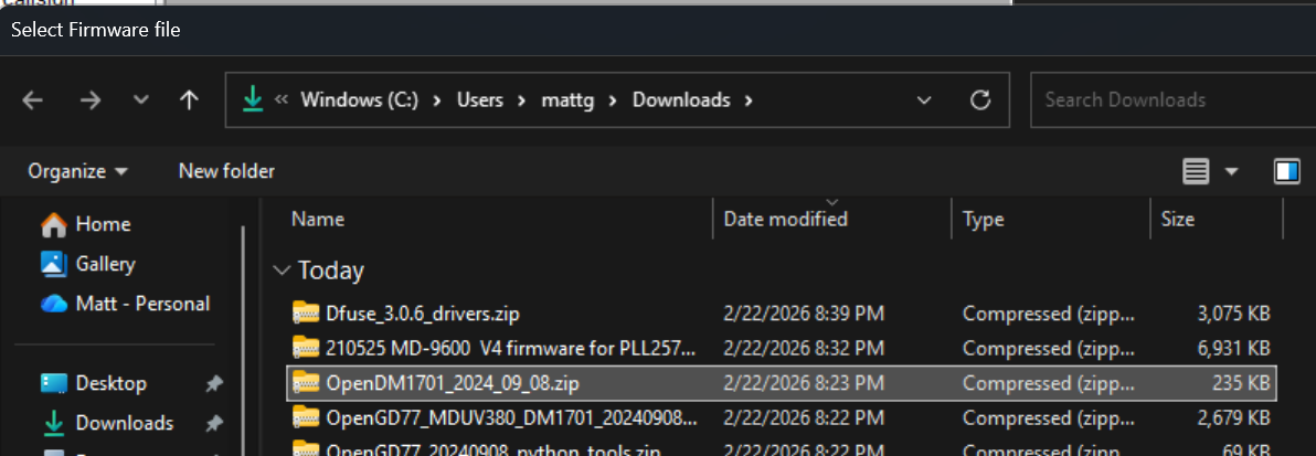 the new firmware comes in a zip file